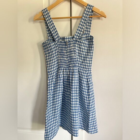NEW Reformation Brigitte Linen Dress Blue and White Gingham Azure Check | size 2 - Picture 8 of 12